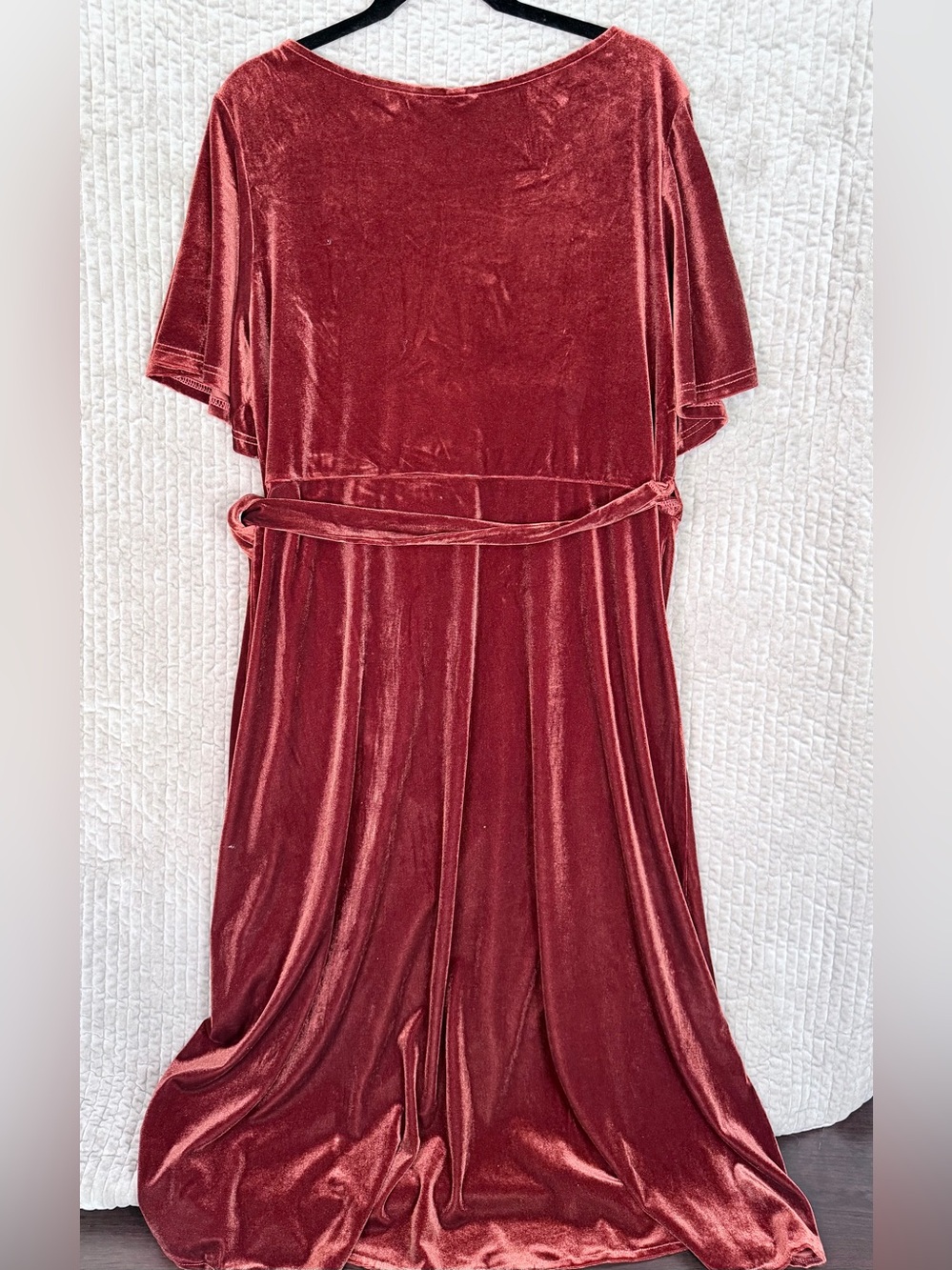 EVER-PRETTY Brick Red Velvet Wrap MIDI Dress Faux Wrap Wedding Size 22 NWT - Picture 4 of 8